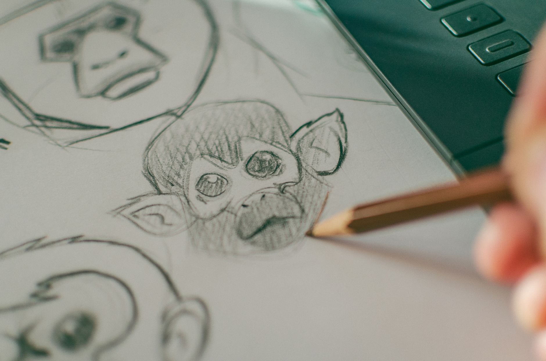 Manga sketch drawing style, evoking the Death Note original manga art