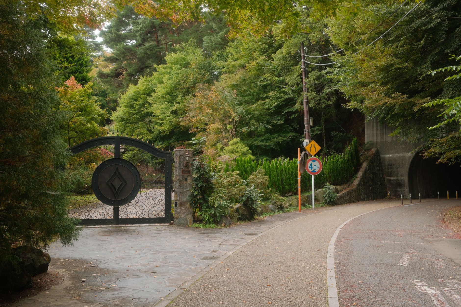 Sendero en un bosque otoñal de Japón, ambiente similar al viaje hacia el norte de Frieren