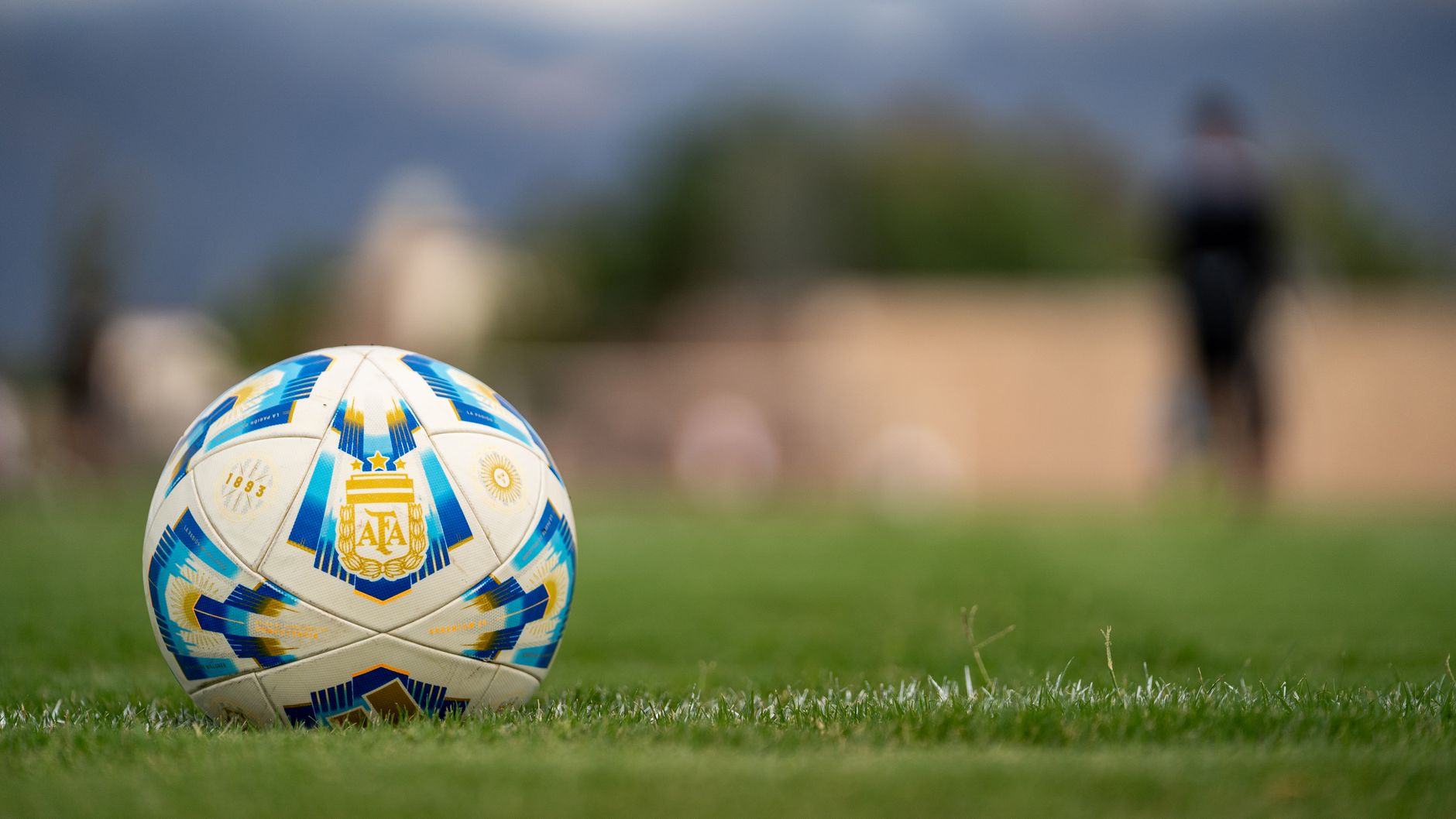 Balón de fútbol sobre el césped en primer plano